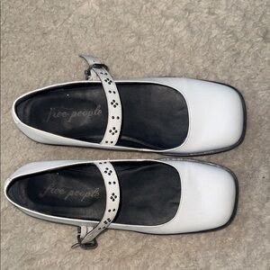 Free People White Square-Toe Mary Jane Flats